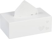 Relaxdays tissue box wit - tissuehouder met hartjes - zakdoekendoos - dispenser - houtlook