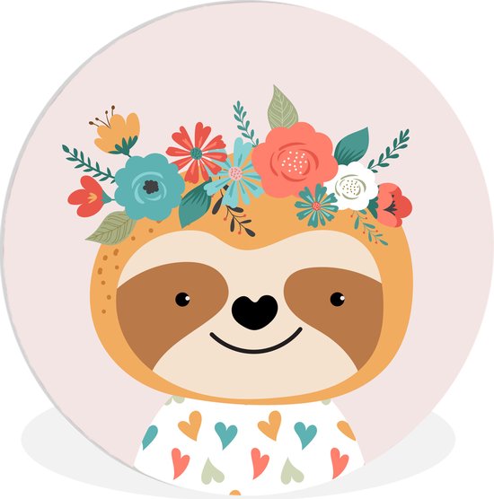 WallCircle - Wall Circle - Wall Circle Indoor - Paresseux - Fleurs - Pastel - 120x120 cm - Décoration murale - Peintures Ronds XXL