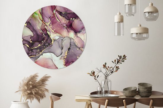 WallCircle - Wall Circle - Wall Circle - Marbre - Rouge - Violet - Or - Aluminium - Dibond - 120x120 cm - Intérieur et Extérieur XXL