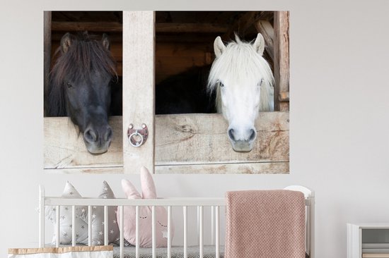 Sticker Muursticker Paarden - Installation Paarden - 120x80 cm - film adhésif autocollant - sticker mural repositionnable