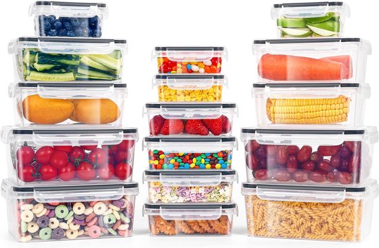 Wwtop Vershouddozen met Deksel Voorraadpotten Set, 42-delige Voedselopslagcontainers (21 Containers 21 Deksels), Lekvrije Voedsel-opbergdoos Set voor Keuken, BPA-vrij