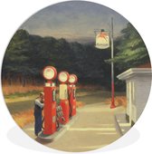 WallCircle - Wandcirkel ⌀ 140 - Benzine - Edward Hopper - Ronde schilderijen woonkamer - Wandbord rond - Muurdecoratie cirkel - Kamer decoratie binnen - Wanddecoratie muurcirkel - Woonaccessoires