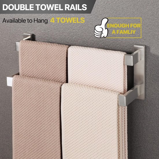 SAYAYO Handdoekhouder met 2 armige, Zwart wandmontage Handdoekrail, 180°rotatie handdoekstang van Roestvrij Staal, voor Keuken, Badkamer, 40M EGDL2402F HD 400 B