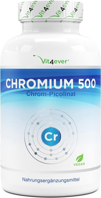 Vit4ever - Chroom / Chromium uit chroompicolinaat - Extra hoge dosis 500 mcg chroom per tablet - 365 tabletten - Geen ongewenste toevoegingen - Hoge dosis - Veganistisch - Vit4ever