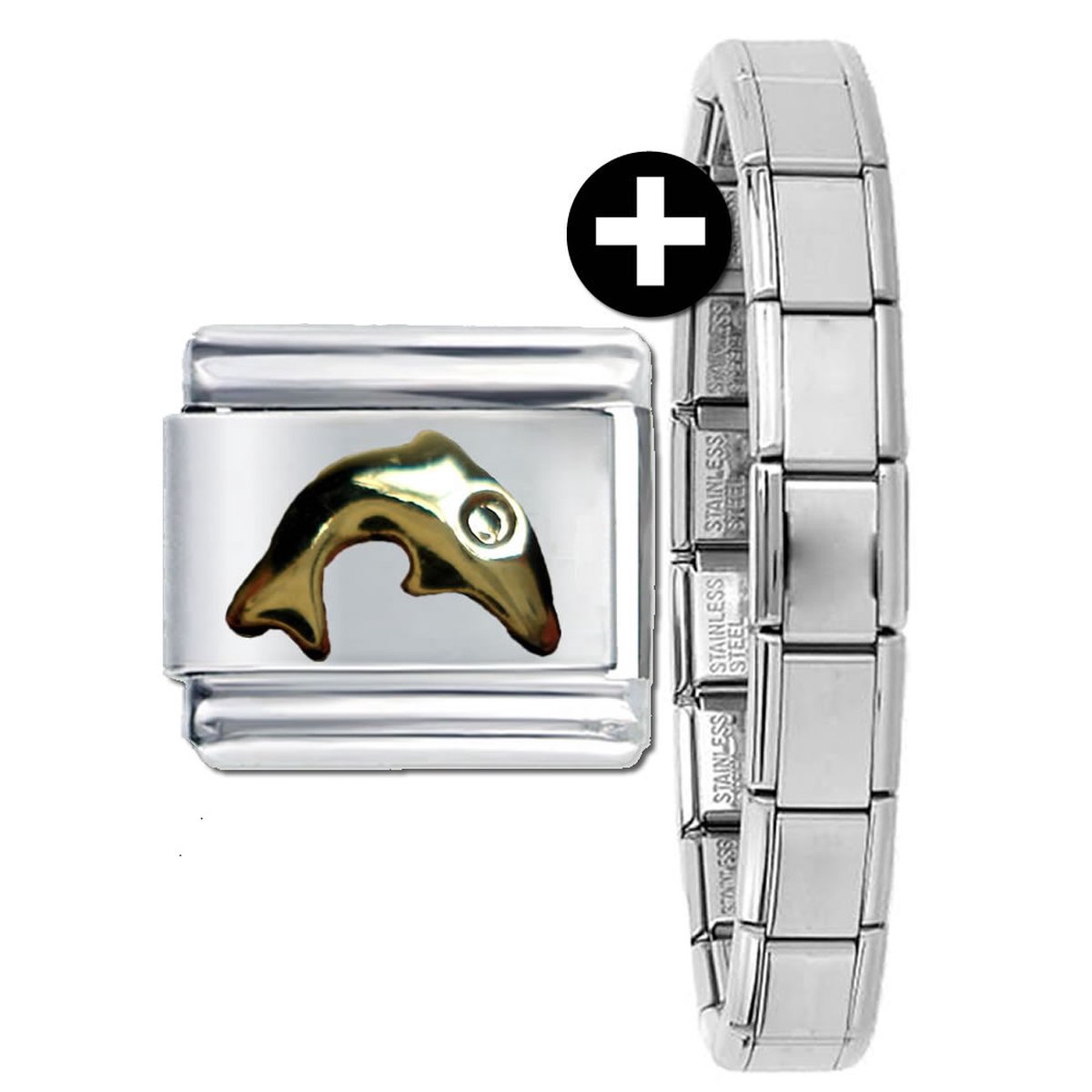 Schakel Bedel - Dolfijn - plus armband - 9mm - Geschikt voor Nomination armband