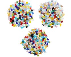 600Pak/480g Mozaïek Gemixte Kleuren Tegels in 3 Vormen – Diamanten (2x 1,2cm), Driehoeken (1,5 x 1,5 x 1,5cm) & Vierkanten (1 x 1cm) – Gesorteerde Vormen voor Kunst & Hobby, Huisdecoratie