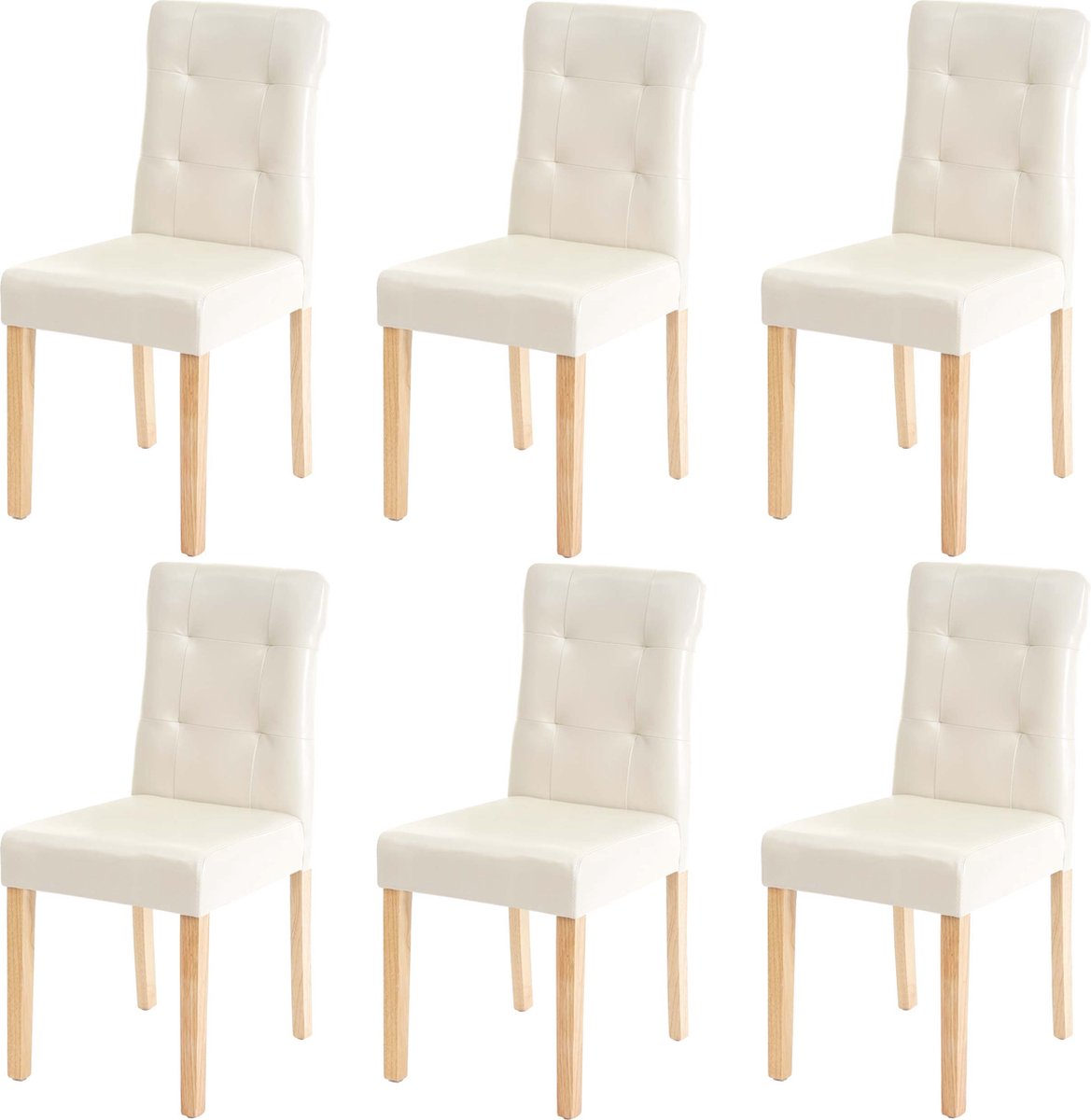 Cosmo Casa Set van 6 eetkamerstoelen - Stoelen Eetstoelen - Kunstleer crème - Lichte poten