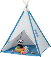 Tipi Tent Kinderen - Tipi-Tenten - Speelgoed Tipitent - Speeltent Meisjes en Jongens - Speelhuisje - Blauw met Wit