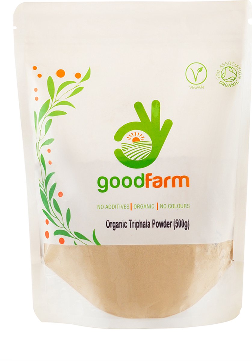 Goedkoopste goodFarm Bio Triphala poeder 500g - Bio zertifiziert, Premium Qualität | Ayurveda | Vegan | Hervorragend geschikt voor Verdauung en Entgiftung
