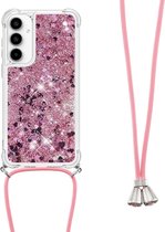 Coverup Liquid Glitter Back Cover met Koord - Geschikt voor Samsung Galaxy A55 Hoesje - Rose Gold