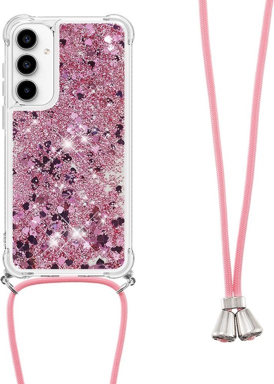 Foto: Coverup hoesje geschikt voor samsung galaxy a55 hoesje coverup liquid glitter back cover met koord rose gold