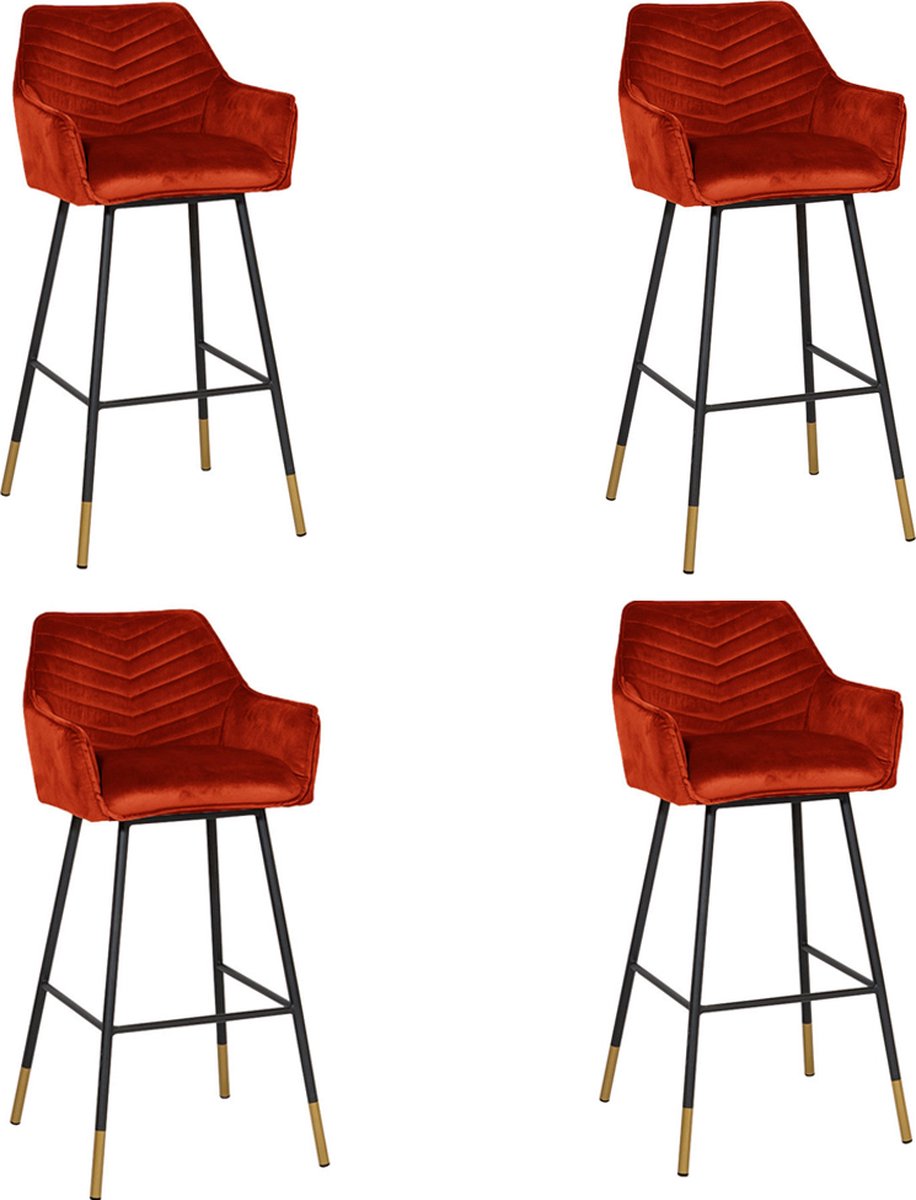 Bronx71 Velvet barkruk Fiona koper 65-78 cm - Barkrukken set van 4 - barstoel