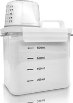 Luchtdichte wasmiddeldispenser met maatbeker, waspoeder opbergdoos, PET-kunststof, helder, BPA-vrij, multifunctionele waspoederdispenser voor wasmiddel, granen (1100 ml)