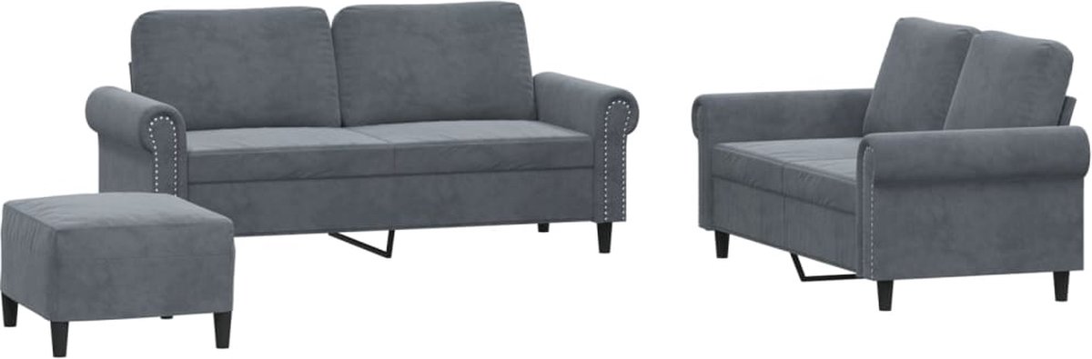 vidaXL - 3-delige - Loungeset - met - kussens - fluweel - donkergrijs