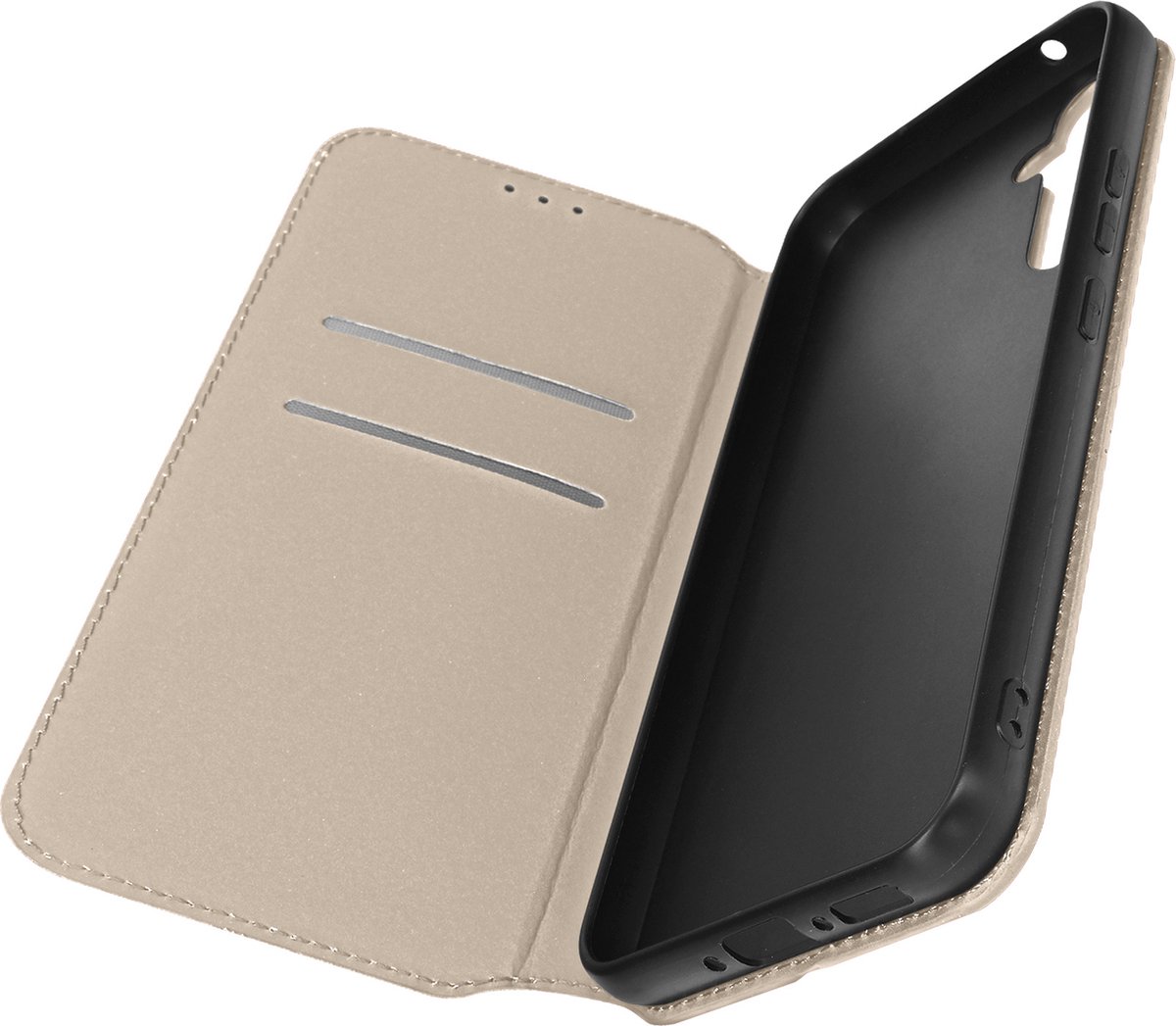 Hoes geschikt voor Samsung A54 5G klep portefeuille, video standaard Goud
