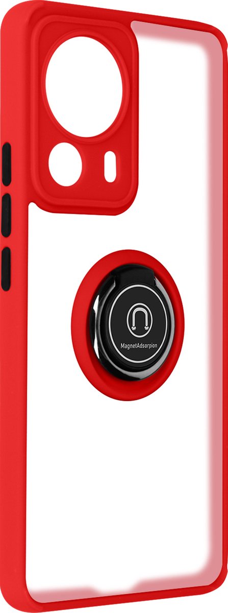 Avizar Bi-materiaal Case geschikt voor Xiaomi 13 Lite Ring Stand-Functie Rood, Rood