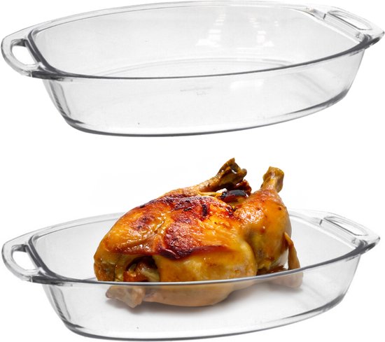 Marinex Plat à four en verre borosilicate - 2x - ovale - 3,2 litres - 36 x 24 x 7 cm - plat de service