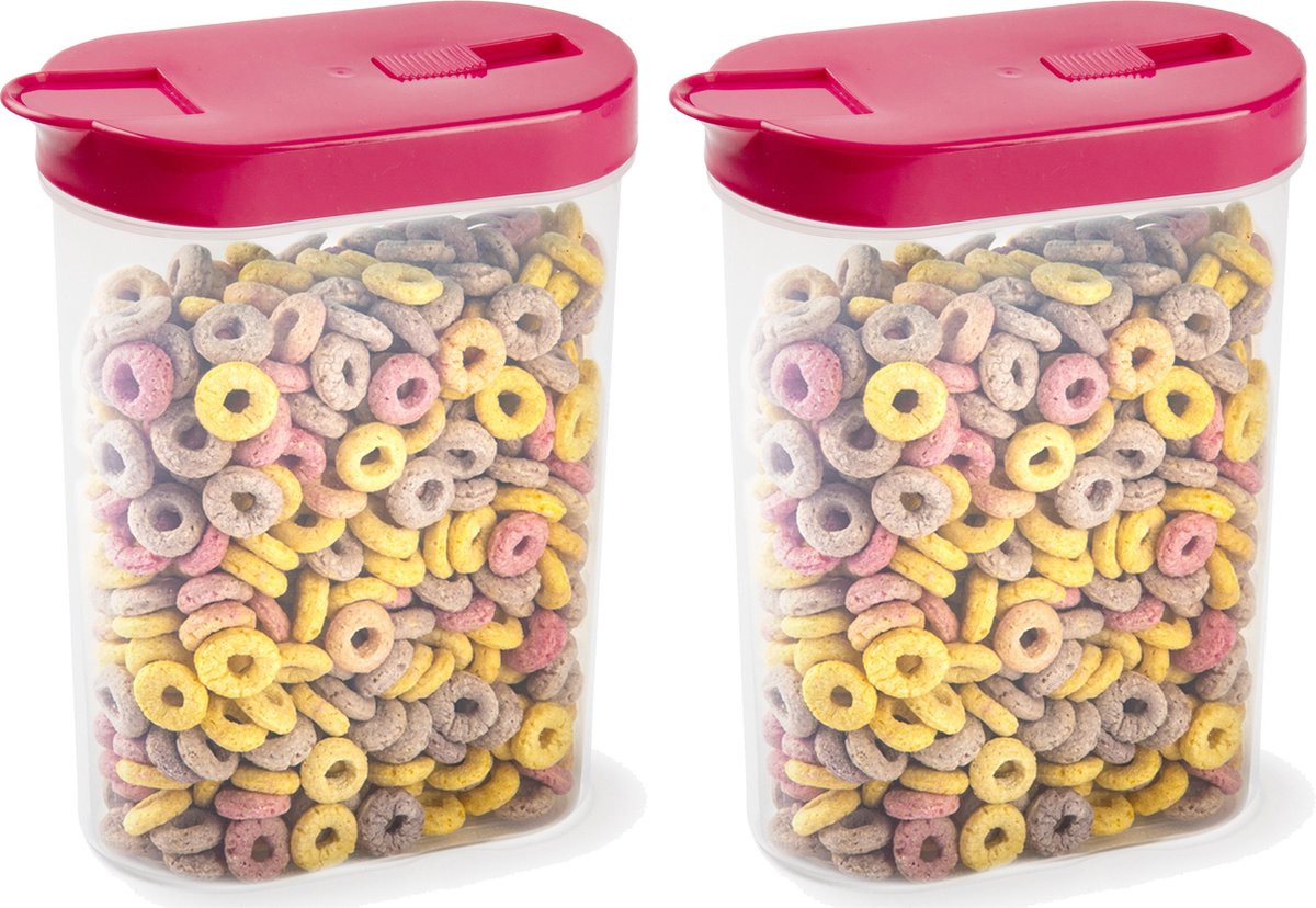 Plasticforte Voedselcontainer strooibus - 2x - roze - inhoud 1 liter - kunststof - 15 x 7 x 19 cm