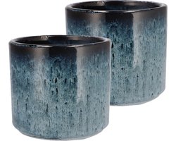 DK Design Bloempot model Blue Glaze - 2x - blauw - D18 x H20 cm - ombre