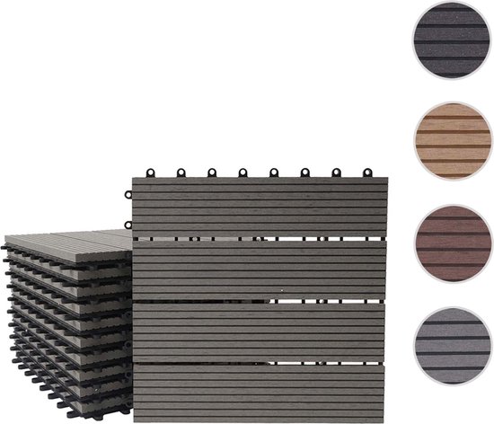 WPC vloertegel Rhone, houtlook balkon/terras, 11x elk 30x30cm = 1m² ~ Premium, grijs lineair
