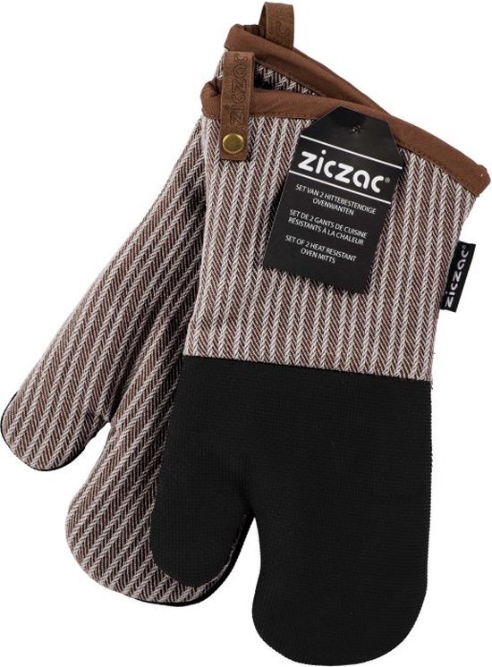 ZICZAC - Gant de cuisine VENTON - SET/2 - Polycoton - Résistant à la chaleur - Néoprène - boucle de suspension - 18x32 cm - Taupe