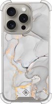 Casimoda® hoesje - Geschikt voor iPhone 15 Pro - Marmer Grijs - Shockproof case - Extra sterk - TPU/acryl - Grijs, Transparant