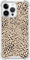 Casimoda® hoesje - Geschikt voor iPhone 14 Pro Max - Stippen bruin abstract - Shockproof case - Extra sterk - TPU/polycarbonaat - Bruin/beige, Transparant
