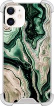 Casimoda® hoesje - Geschikt voor iPhone 12 Mini - Groen marmer / Marble - Shockproof case - Extra sterk - TPU/polycarbonaat - Groen, Transparant