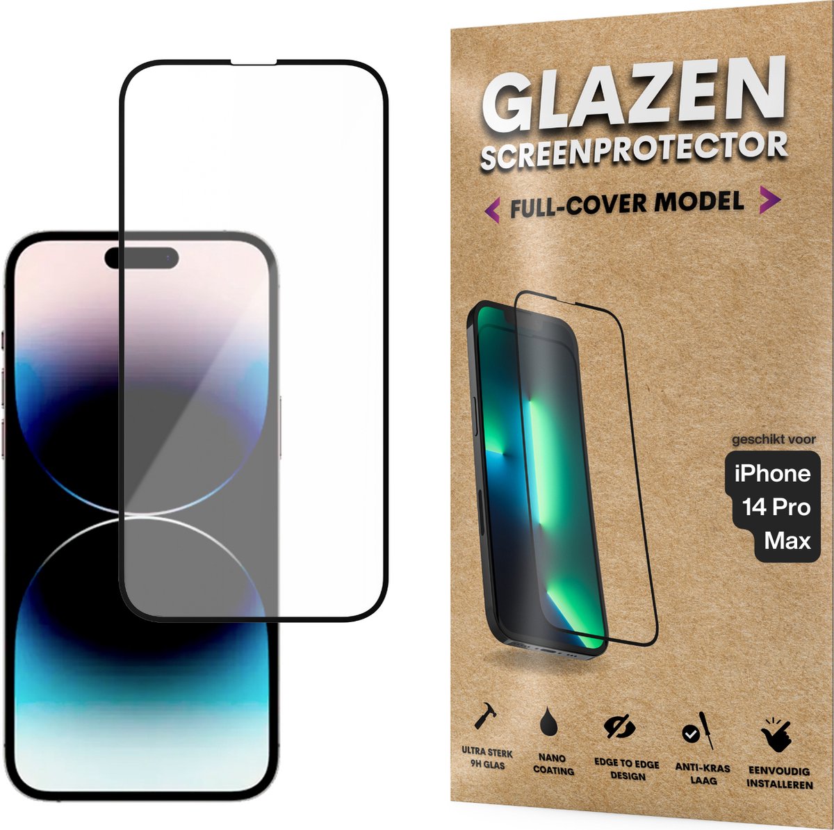 Screenprotector - Geschikt voor iPhone 14 Pro Max - Gehard Glas - Full Cover Tempered Glass - Case Friendly