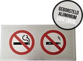 Pictogram/ bord geborsteld aluminium | Verboden te roken/ E-sigaret verboden | 30 x 15 cm | Luxe editie | Dikte: 3 mm | Elektronische sigaret | Tabak | Rookverbod | Sigaretten | Verbodsbord | Vape | Dampen | Alu di-bond | 1 stuk