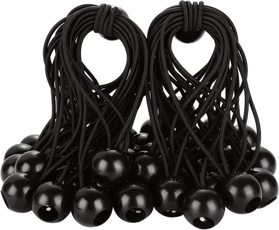 Foto: 20 delige set zwart bungee ballen met universele elastische band zeilklemmen zeilspanner met bal spanrubbers tentspanners tentspanner spanelastiek 1 perfect voor kampeerzeilen en afdekzeilen zwart