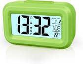digitale wekker, LCD-display tafelklok met snooze, 12/24 uur, datum, temperatuurweergave, timerfunctie, werkt op batterijen voor slaapkamer, thuiskantoor, reizen (groen)