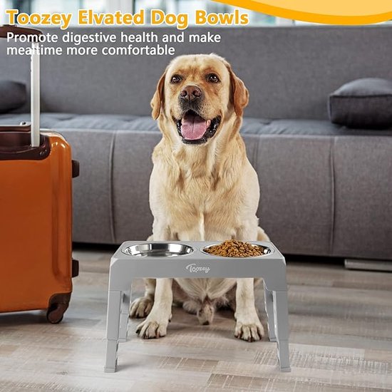 Hondenbak verhoogd met standaard, groot voederstation voor honden, verhoogde bamboe, 2 roestvrijstalen bakken en anti-slip voeten, voor katten en honden, 6 instelbare hoogtes Hondenbak verhoogd met standaard, groot voederstation voor honden, verhoogde bamboe, 2 roestvrijstalen bakken en anti-slip voeten, voor katten en honden, 6 instelbare hoogtes