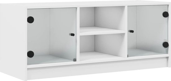 vidaXL - Tv-meubel - met - glazen - deuren - 102x37x42 - cm - wit