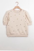 Sissy-Boy - Beige sweater met korte pofmouwen en hartjes