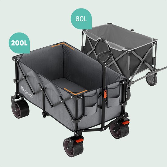 LifeGoods Bolderkar - XL - Opvouwbaar - 200L - 100KG Draagkracht - Grijs van LifeGoods — afbeelding 5