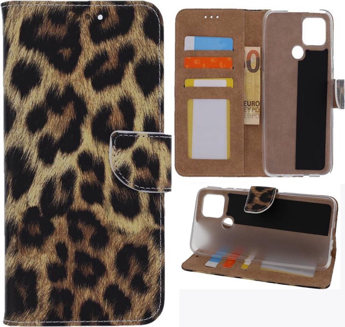 Portemonnee Book Case Hoesje Geschikt voor: Oppo A15 / A15s - Luipaard Print