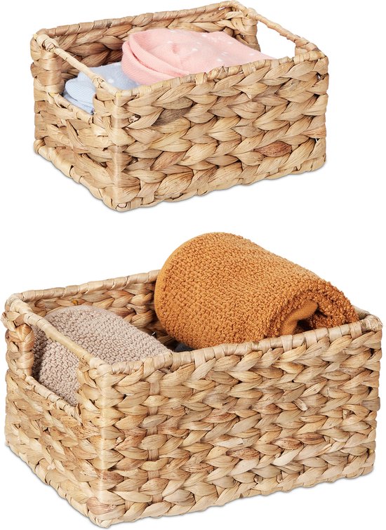 Panier de rangement tressé Relaxdays - lot de 2 - jacinthe d'eau - panier de salle de bain - 2 tailles