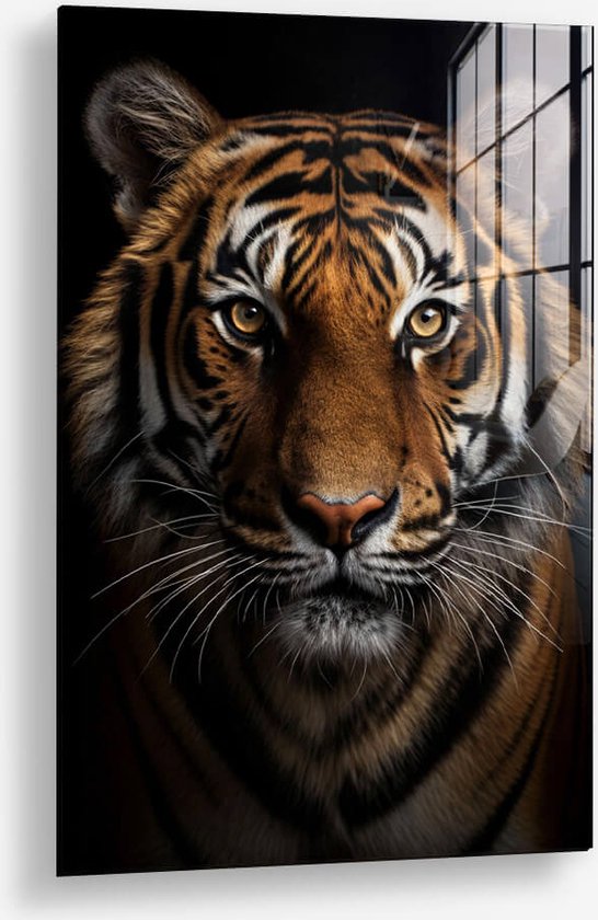 Wallfield™ - Le Tiger | Peinture sur verre | Verre trempé | 80 x 120 cm | Système de suspension magnétique