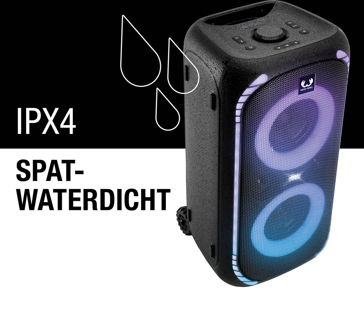 Fresh 'n Rebel Party Speaker Bluetooth - Groot formaat - 12 uur Draadloze Speelduur - Bass Boost - Lichtshow - met Trolley – foto 6