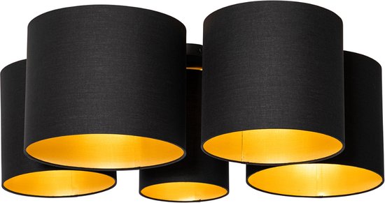 QAZQA multidrum - Moderne Plafondlamp - 5 lichts - L 84 cm - Zwart Goud - Woonkamer | Slaapkamer | Keuken