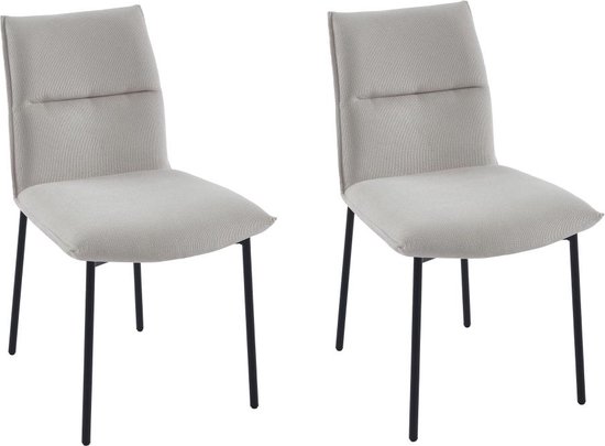 Set van 2 stoelen van stof en zwart metaal - Crèmewit - ETIVAL L 51 cm x H 85 cm x D 61 cm