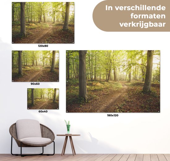 Tuinposter van een bos met verschillende maten: 120x80, 90x60, 60x40 en 180x120 cm.