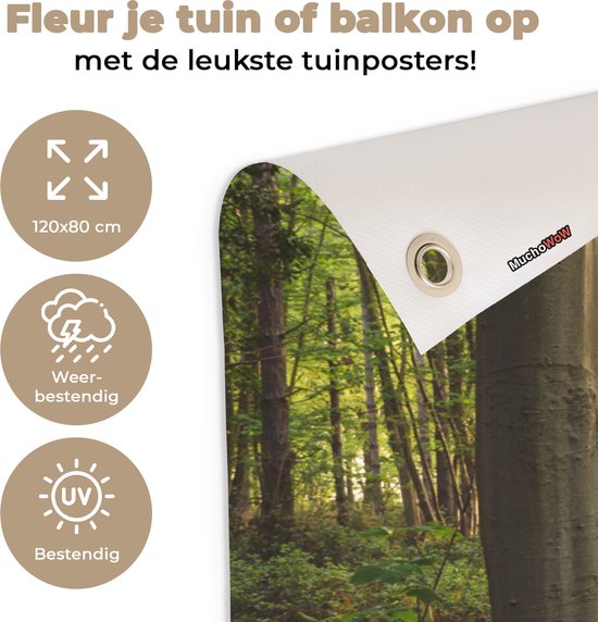 Tuinposter met bos, 120x80 cm, weerbestendig en UV-bestendig.