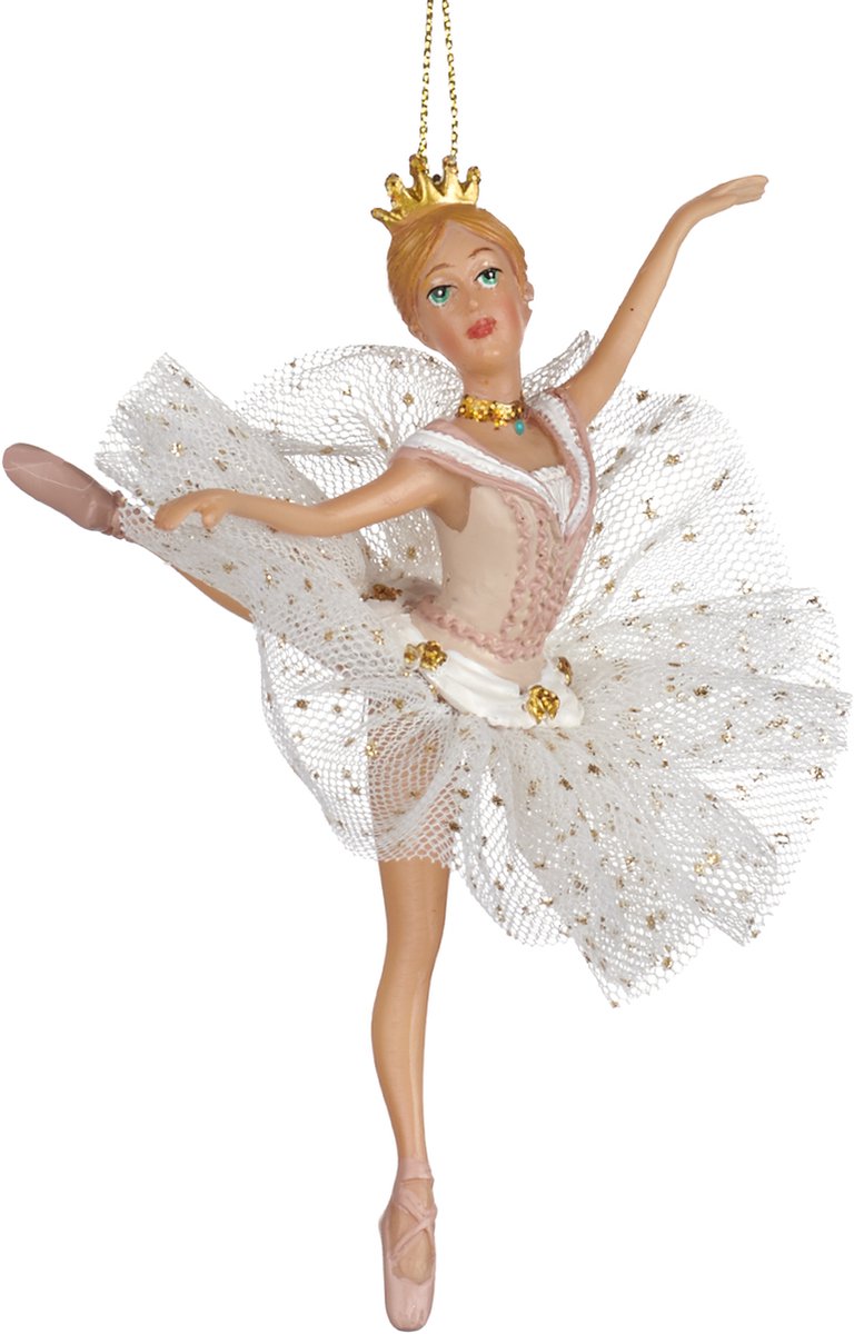Goodwill M&G Kerstornament - Ballerina Prinses met tule rok - wit roze goud - 12,5cm