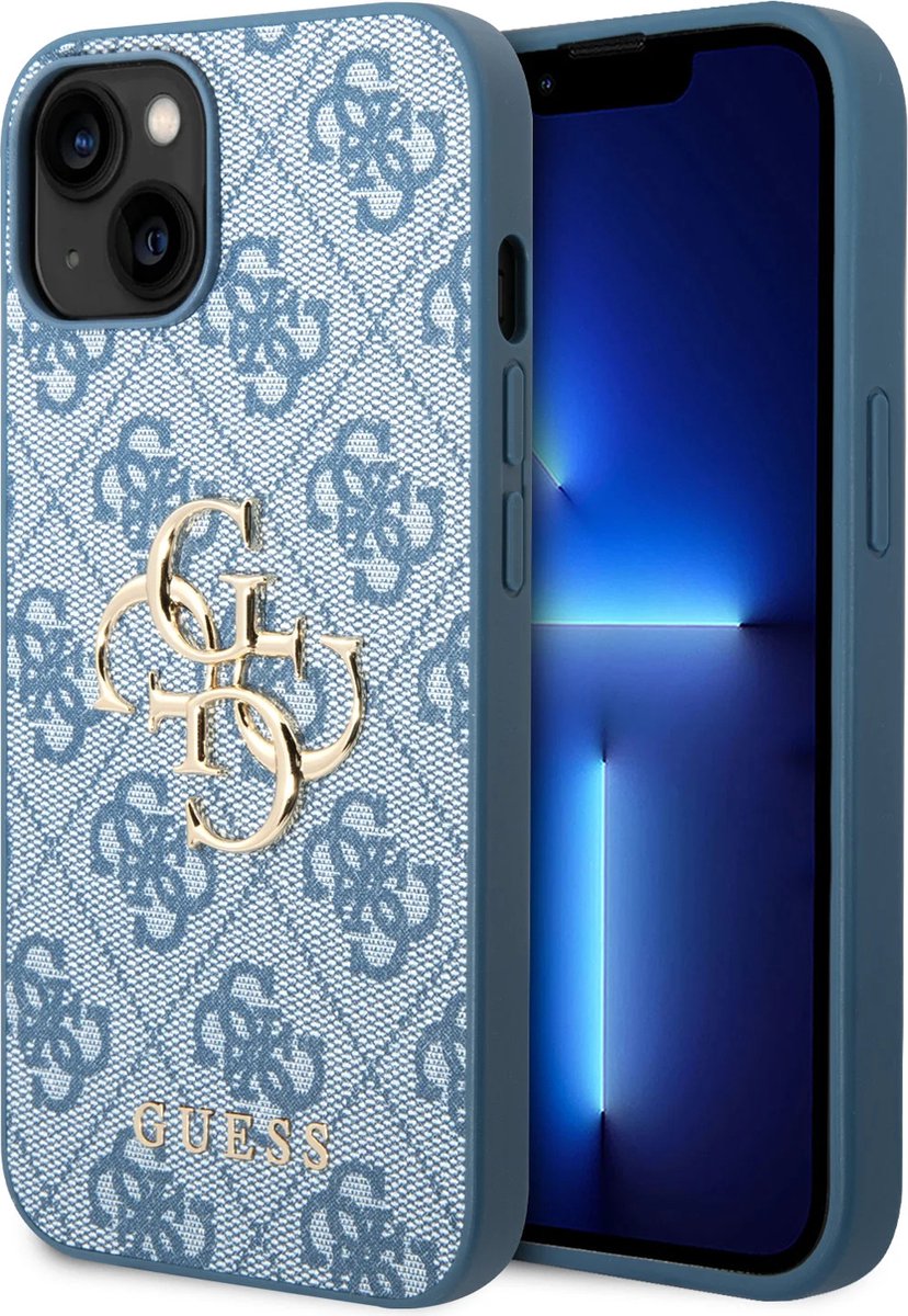 Guess iPhone 14 Plus en 15 Plus Hardcase hoesje – 4G – Big Metal Logo – Blauw
