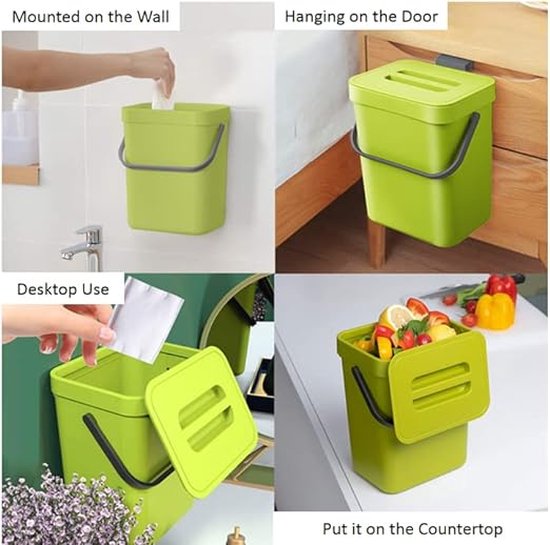 Wit Design Modern YAYA PLANET Compostbak - 5 Liter Organische Afvalemmer Voor De Keuken, Wit, Uitneembare Bak & Beschermt Tegen Geuren Uitneembare Binnenbak