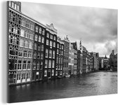 Wanddecoratie Metaal - Aluminium Schilderij Industrieel - Amsterdamse grachten zwart-wit fotoprint - 90x60 cm - Dibond - Foto op aluminium - Industriële muurdecoratie - Voor de woonkamer/slaapkamer