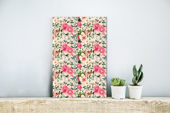 Décoration murale Métal - Peinture Aluminium Industrielle - Fleurs d'été - Papillon - Pastel - 20x30 cm - Dibond - Photo sur aluminium - Décoration murale industrielle - Pour le salon / chambre