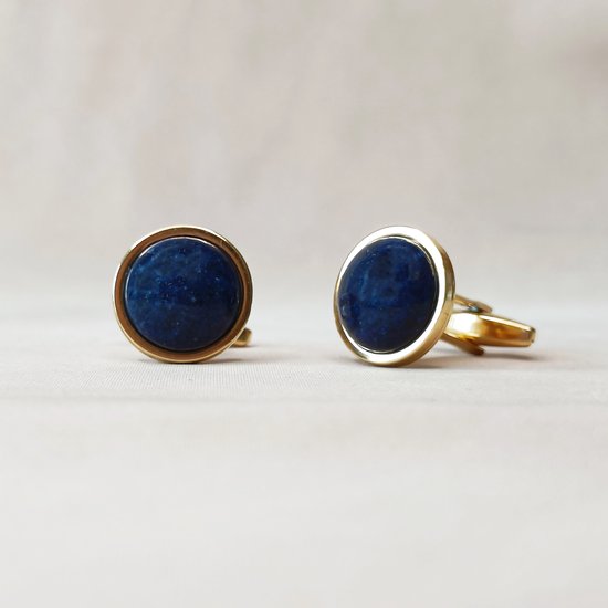 Ava & Imber | Lapis Lazuli Manchetknopen Verguld | Gouden Manchetknopen voor Mannen | Manchet Cufflinks met natuursteen Goud met Blauw
